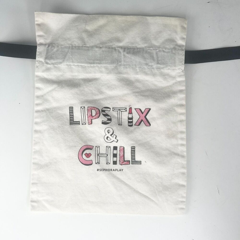 Sephora Lipstick & Chill Drawstring Cloth MakeUp Delicates Travel Bag White New